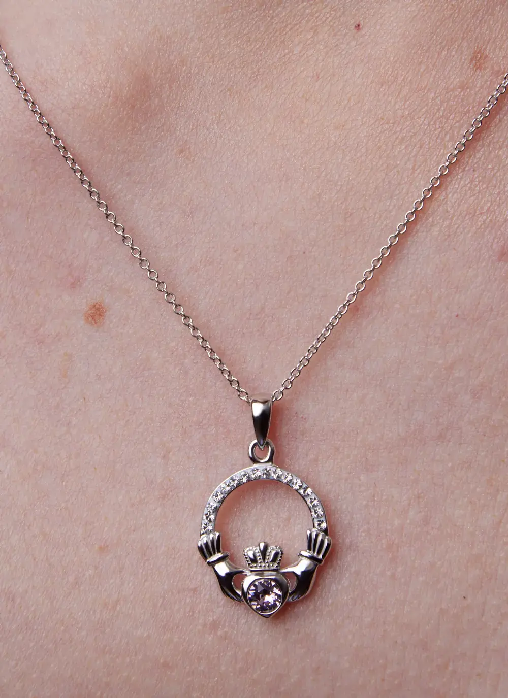 Claddagh Birthstone Pendant With Swarovski Crystals - June